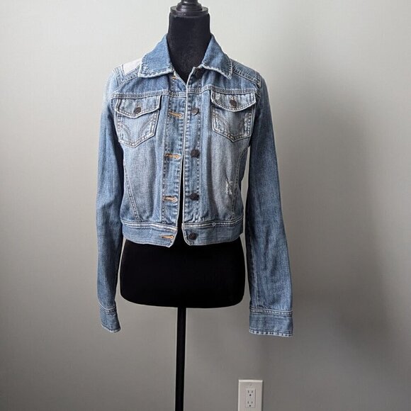 Jean Denim Jacket Size M Distressed Crop - Picture 2 of 8